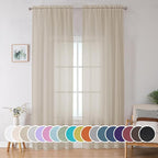 OWENIE Extra Long Sheer Curtains 96 inches Long for Bedroom Living Room, Soft Light Weight Airy Voile Sheer Curtains, Rod Pocket Light Filtering Solid Color Farmhouse Curtains, Each 42Wx96L inch