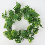RECUTMS 4Pcs Artificial Monstera Leaves Vines, 5.9FT Fake Hanging Plant Ivy Faux Tropical Palm Leaf Greenery Garland for Garden Porch Patio Jungle Luau Beach Birthday Party Indoor Outdoor Spring Décor