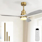Sofucor Low Profile Ceiling Fan with Lights Remote Control 52 Inch Flush Mount Ceiling Fan Modern Wood Blade Fan for Bedroom Living Room Indoor Outdoor Farmhouse Patio, Grey Gold