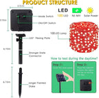 Solar String Lights Outdoor, 2-Pack Total 80FT 200 LED Solar Christmas Twinkle Lights Outside Waterproof Copper Wire 8 Modes Solar Fairy Lights for Garden Tree Party Birthday Christmas Decor (Red)