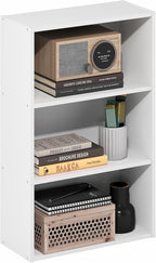 Furinno Basic Book Shelf, 3-Tier Bookshelf, Cube Storage Organizer Bookcase with Open Shelf, 7 x 17 x 26, for Living Room, Bedroom, Home Office, White