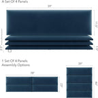 Vänt Upholstered Wall Panels - King/Cal King Size Wall Mounted Velvet Headboards - Velvet Peacock Blue - Twin/King - Set of 4 Panels (Each Individual Panel 39"x11.5")