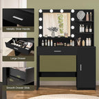 Quimoo Makeup Vanity Desk with Mirror & Lights, Vanity Desk with 5 Drawers & Storage Shelves, Vanity Table, 3 Color Modes & Adjustable Brightness Dressing Table, Bedroom, Black