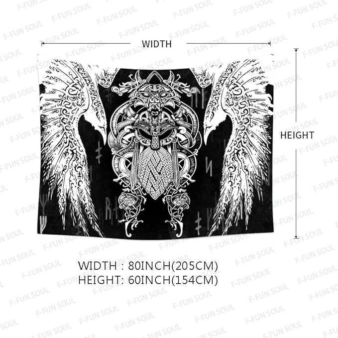 F-FUN SOUL Vikings Tapestries Norse Warriors Tapestry 80x60inches Scandinavian Tapestry Twins Ravens Nordic Viking Odin Wall Hanging Tapestries for Living Room Bedroom Viking Decor GTLSFS411