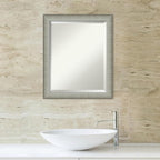 Amanti Art Silver Bathroom Mirror for Over Sink, 23x19 Elegant Brushed Pewter Narrow Rectangle Vanity Mirror, Small Casual Frame, Hangs Horizonally and Vertically, Bathroom Wall Decor, Beveled Edge