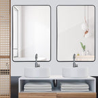 SUPER DEAL 24x36 Inch Black Wall Mirror for Bathroom, Wall Mounted Rectangular Entryways Decor Vanity Mirrors with Stainless Steel Metal Frame and Rounded Edge (2)