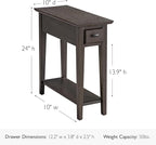 Leick Home 10071-GR One Drawer Chairside/Recliner End Table with Shelf, Smoke Gray