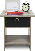 Furinno Dario End Table / Side Table / Night Stand / Bedside Table with Bin Drawer, 1-Pack, French Oak Grey/Black