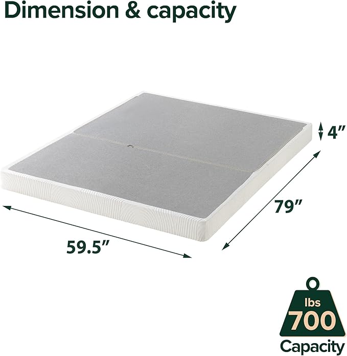 ZINUS 4 Inch Box Spring with Cover, No Assembly Mattress Foundation, Sturdy Metal Structure, Queen, White
