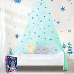 South to East Bed Canopy for Girls with Glowing Snow in The Dark, Cyan Princess Bed Curtains for Kids Bed & Toddler Bed, Twin, Full & Queen, Mosquito Net Canopy for Girls