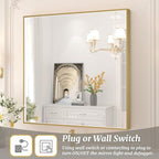 36x36 Inch LED Bathroom Mirror, Gold Metal Framed Lighted Mirror for Bathroom, Wall Mouted LED Vanity Mirror with Lights, 3 Colors and Stepless Dimmable, Anti-Fog, Memory