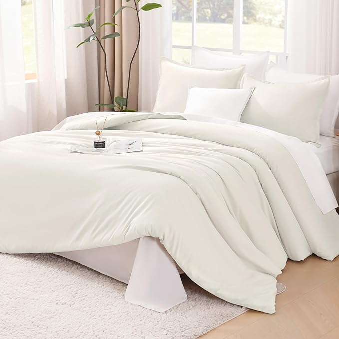 Litanika Twin XL Comforter Set Ivory - 2 Pieces Extra Long Bed Set for College Dorm, All Season Bedding Set for Girls and Boys