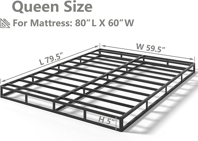 Qingzhou 5 Inch Box Spring for Queen Bed, Heavy Duty Metal Mattress Foundation, 3000 lbs Capacity, Low Profile Bed Base, Noise-Free, Easy Assembly, Fabric Cover
