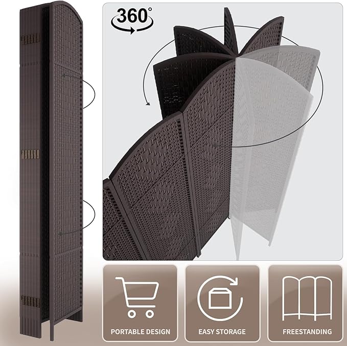 Rose Home Fashion 6 ft Tall Room Divider, Room Dividers and Folding Privacy Screens, 15.7in Privacy Screen 4 Panel Partition Temporary Wall Separation for Private, Dark Coffee