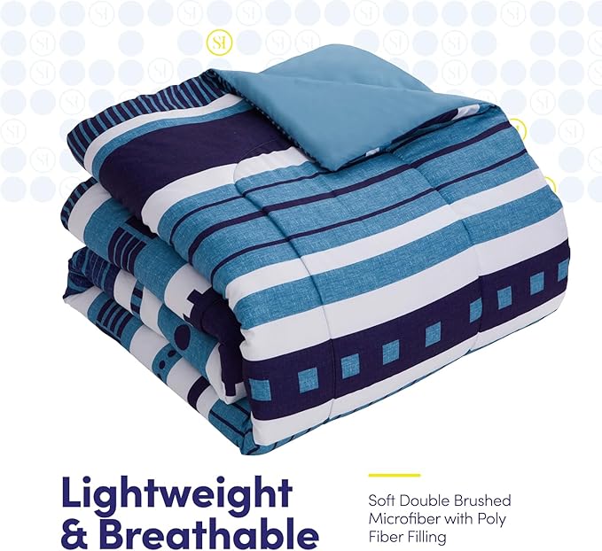 Sweet Home Collection 7 Piece Comforter Set Bag Solid Color All Season Soft Down Alternative Blanket & Luxurious Microfiber Bed Sheets, Marino, Queen