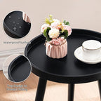Apicizon Black Round Side Table, Tray Nightstand Sofa Coffee End Table for Living Room, Bedroom, Small Spaces, Easy Assembly Bedside Table, 15 x 18 Inches, Black