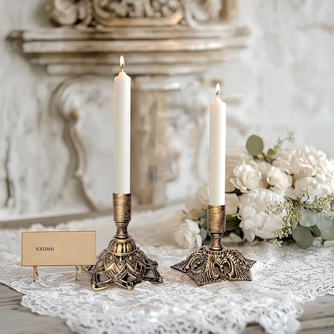 Candlestick Holders,Taper Candle Holder for Candlesticks Gold Brass Vintage Candle Metal Stick Candle Holders for Fireplace, Party, Dining,Wedding Decor,Fits 3/4 inch Thick Candle(Set of 2Pcs)