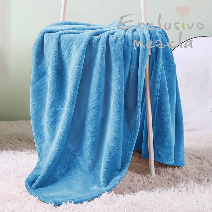 Exclusivo Mezcla Fleece Throw Blanket for Couch, Super Soft and Warm Blankets, Washed Blue Throw All Season Use, Cozy, Plush, Lightweight, 40x50 inches