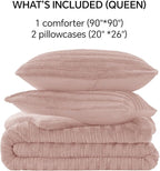 BEDELITE Fleece Queen Comforter Set -Super Soft & Warm Fluffy Pink Faux Fur Bedding, Luxury Fuzzy Heavy Bed Set for Winter with 2 Pillow Cases