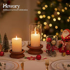 Hewory Hurricane Glass Candle Holder: 2PCS Rustic Brown Candle Holders for Pillar Candles, Vintage Decorative Wood Stand with Clear Glass Cover for Weddings Christmas Table Centerpiece Home Decor