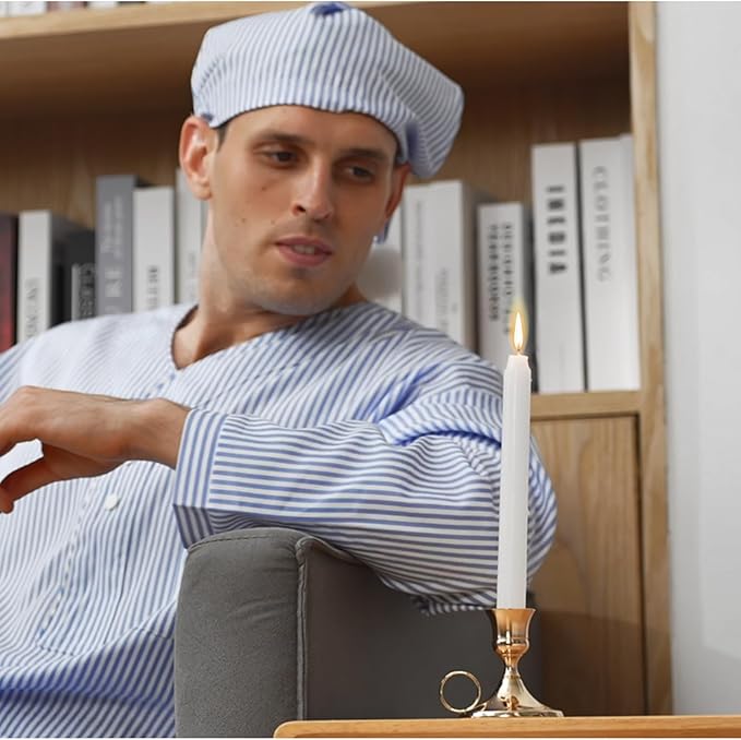 Toulite 4 Pcs Men's Pajama Set Includes Men's Nightshirt Night Sleeping Cap Candle Holder and Candle for Halloween Christmas(3x-large)