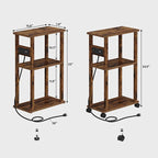 TUTOTAK Small Narrow Side Table with Charging Station, Skinny End Table for Small Spaces, Slim Nightstand with USB Ports and Outlet, Sofa Beside Table with Wheels, Rustic Brown TB01BB046C