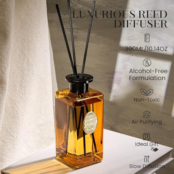 M&SENSE 10.14 oz Large Reed Diffuser Set | Pumpkin Apple Pie Scent Oil Diffuser with Sticks | Hotel Collection Non-Toxic Essential Oil |for Bedroom Bathroom Living Room