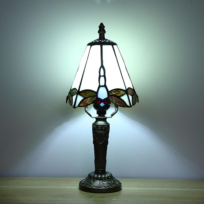 Tiffany Small Table Lamp 3-Way Color Temperatures Dragonfly Stained Glass Table Lamps for Living Room, Bedroom Bedside Nightstand Night Light Home Office Desk Lamp+LED Bulb,6X6X12.5Inch