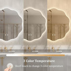 WallBeyond LED Bathroom Mirror with Lights, 24'' Wavy Round Light Up Bathroom Mirror, Anti Fog Led Mirror for Bathroom, 3 Colors and Dimmable Light