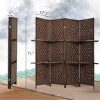 FDW Room Divider 4 Panel Room Screen Divider Wooden Screen Folding Portable Partition Screens Wood with Removable Storage Shelves Color,Brown