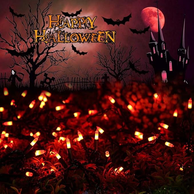Brizled Orange String Lights, 150 Count 34.8ft Halloween Lights Connectable, UL Certified Incandescent, Mini Black Wire for Tree Thanksgiving Holiday Decor
