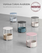 VASAGLE LILEA Collection - Small Round Side End Table, Modern Nightstand with Fabric Basket, Cement Gray and Cream White ULET223G49