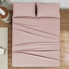 Mejoroom Striped Queen Size Sheet Set - Hotel Luxury 1800 Bedding Sheets & Pillowcases - Deep Pocket Fitted Sheet, Soft, Breathable, Wrinkle & Fade Resistant - 4 Piece (02-Dusty Pink)