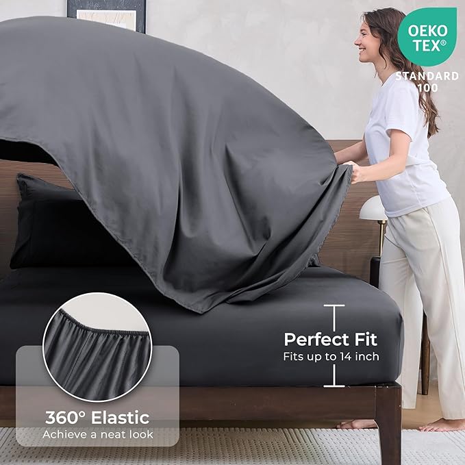 HEVUMYI King Comforter Set - 7-Piece All Season Bed in a Bag King, Ultra Soft Bedding Set with Comforter, Flat Sheet, Fitted Sheet, Pillowcases, Pillow Shams, Dark Grey