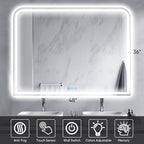 LED Bathroom Mirror, 48"x 36" LED Mirror with Lights for Bathroom, Lighted Vanity Mirrors for Wall, Anti-Fog, Dimmable, Tempered Glass, Memory Function, 3 Colors, Safe Use (White)