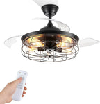 LEDIARY 42" Retractable Ceiling Fans with Lights, Farmhouse Industrial, Caged Fandelier Ceiling Fans with Remote, 6 Wind Speeds,Invisible Blades