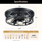 VONLUCE Flush Mount Ceiling Lights, 4-Light Hallway Ceiling Lighting Fixtures, 15 inch Farmhouse Metal Cage Ceiling Lights for Entryway Kitchen, Adjustable Lamp Holders, 2 pcs, Black
