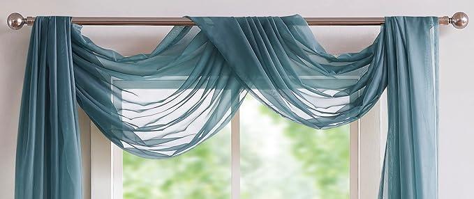 Warm Home Designs 24 Feet Long Dusty Blue Sheer Window Scarf. These XXL Length Valance Scarves 54 X 288 Inches in Size. Great as Bed Canopy or Wedding Arch Draping Fabric. AM Dusty Blue 288"