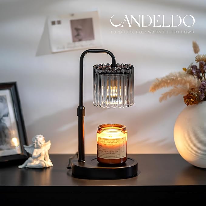 Candle Warmer Lamp with Timer: Black Candle Warming Lamp Height Adjustable Wax Melt Warmer Dimmable Modern New Home Bedroom Decor Housewarming Gift for Women