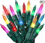 PREXTEX Multi Colored Christmas Tree Light String - Twinkle 200 Lights Mixed Color with Green Wire - 40 ft Outdoor Mardi Gras Lights for Holiday and Indoor Decorations