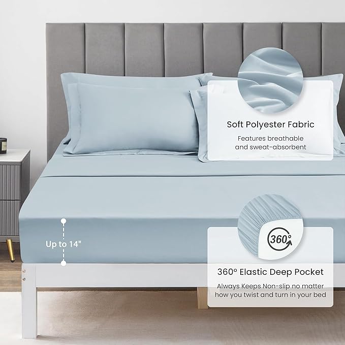 Love's cabin Twin Comforter Set Light Blue, 5 Pieces Twin Bed in a Bag, All Season Bedding Sets with 1 Comforter, 1 Flat Sheet, 1 Fitted Sheet, 1 Pillowcase and 1 Pillow Sham