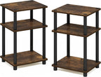 Furinno JUST Side Table Set of 2, 3-Tier End Tables, Open Shelves Night Stand, Nightstand, Toolless Assembly, for Living Room, Bedroom, Amber Pine