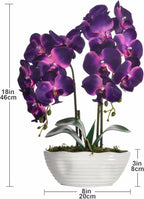 Large Artificial Potted Orchid Plant, Silk Flower Arrangement with Ceramics Vase, Dark Purple