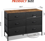 WLIVE Wide Dresser with 6 Drawers, TV Stand for 50 Inches TV, Entertainment Center with Metal Frame, Wooden Top, Fabric Storage Dresser for Bedroom, Hallway, Entryway, Black and Rustic Brown
