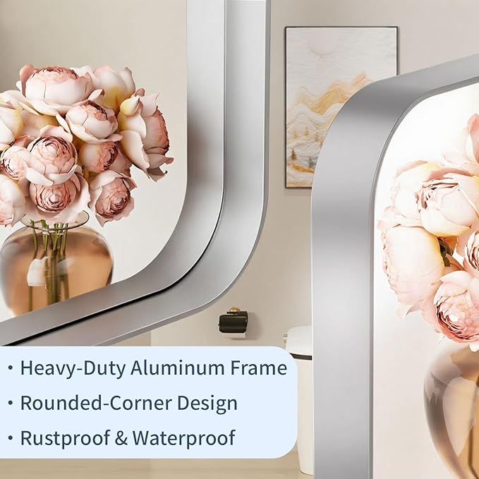 24×36 Silver Bathroom Vanity Mirror for Over Sink - Decorative Bathroom Mirrors with & Tempered Glass for Bedroom, Hallway, Living Room, Horizontal/Vertical Wall Mounted, Rounded Rectangle Frame