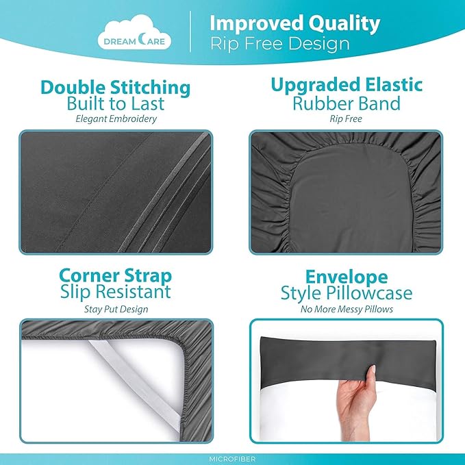DREAMCARE California King Sheet Sets – 6 pcs Cooling Bed Sheets – up to 21” Deep Cal King Sheets – 2500 Supreme Collection – Extra Soft 100% Brushed Microfiber Hotel Luxury with Side Pocket – D Gray