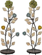 Wall Sconces Candle Holder Set of 2, Antique White Leaf and Flower Branch Wall Mount Hanging Metal Wall Candle Holder Candle Sconce for Living Room Dining Room