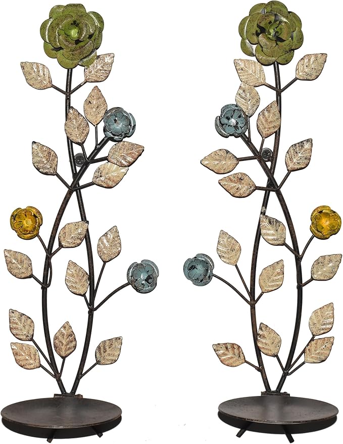 Wall Sconces Candle Holder Set of 2, Antique White Leaf and Flower Branch Wall Mount Hanging Metal Wall Candle Holder Candle Sconce for Living Room Dining Room