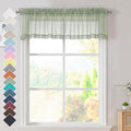 OVZME 2 Panels Sage Green Semi Sheer Valance - Short Fresh Curtain Valances for Windows, Basement, Kitchen Window, Dual Rod Pocket (Sage Green, 42 by 14 Inches Long)