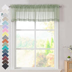 OVZME 2 Panels Sage Green Semi Sheer Valance - Short Fresh Curtain Valances for Windows, Basement, Kitchen Window, Dual Rod Pocket (Sage Green, 42 by 14 Inches Long)